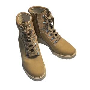 VGC Dolce Vita Hank Canvas Faux Leather Combat Winter Hiking Café/Tan Boots 8.5